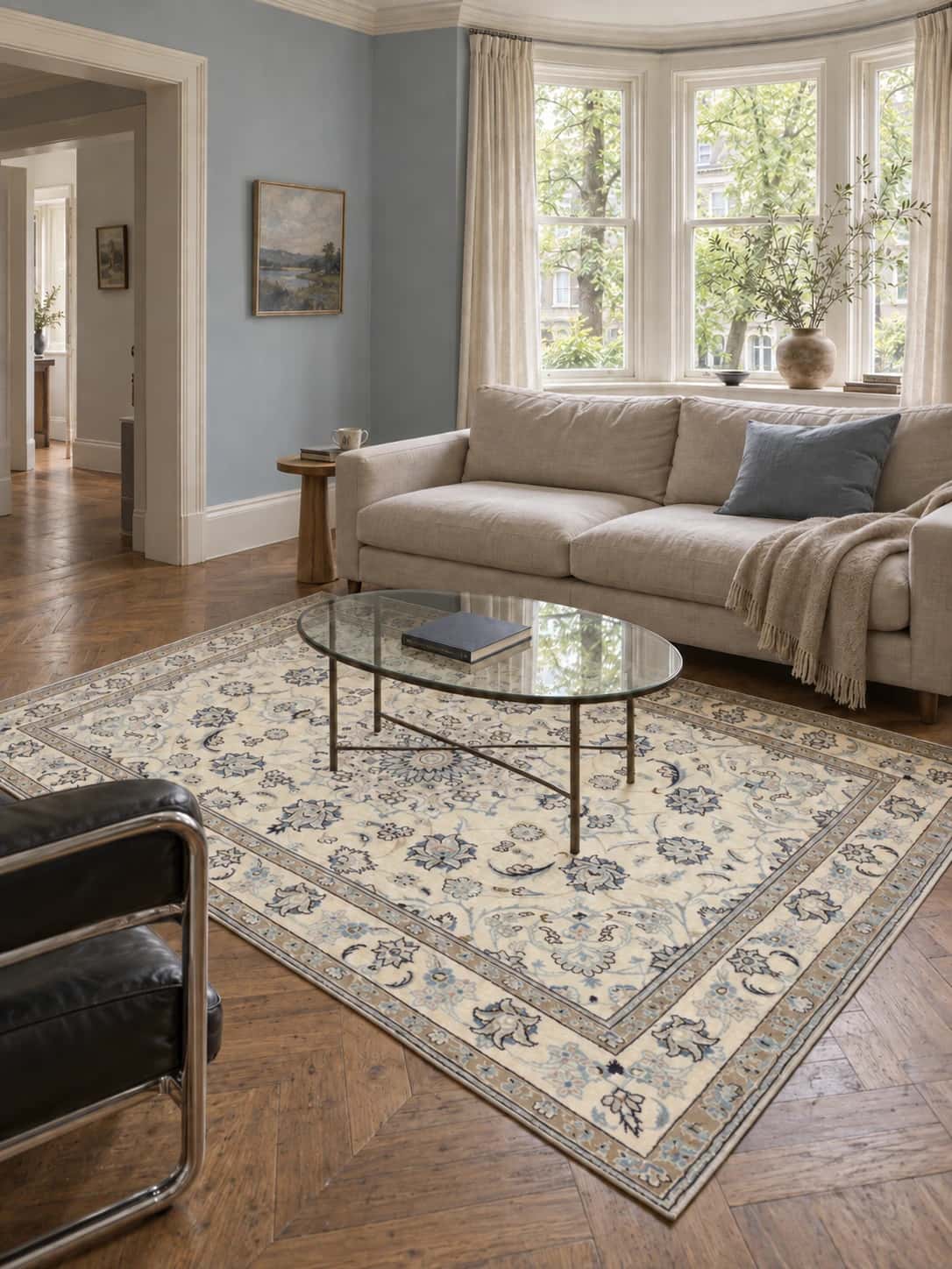 Persian Nain rug, floral, 166x232 cm, mainly cream — In a room