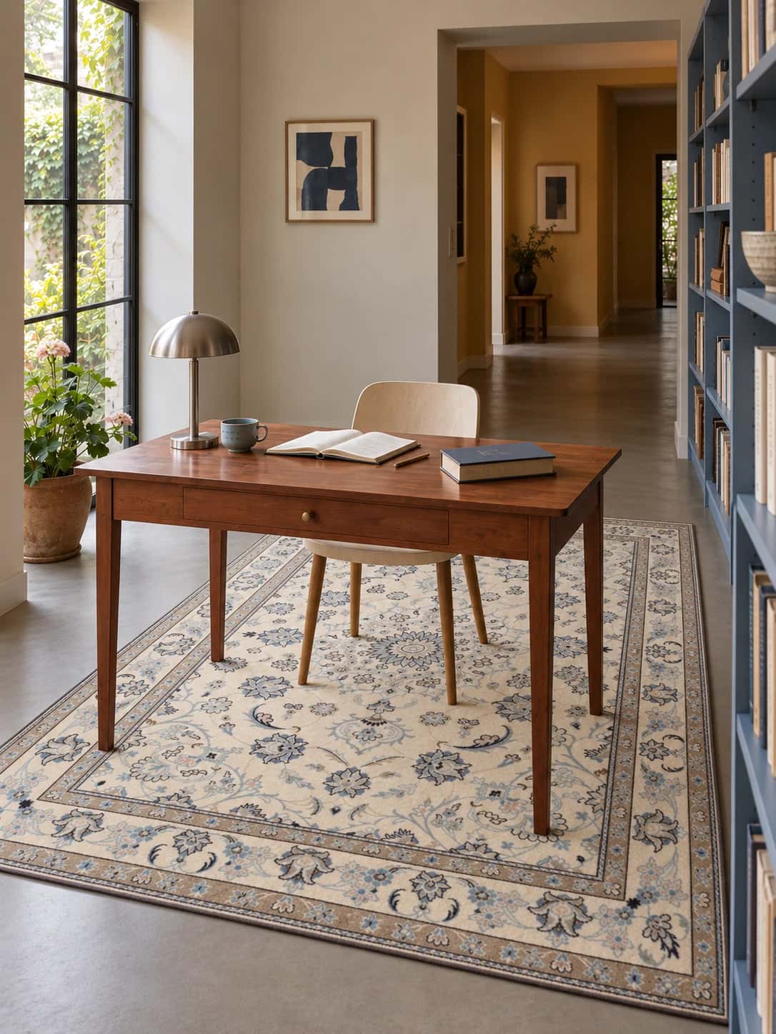 Persian Nain rug, floral, 166x232 cm, mainly cream — In a room