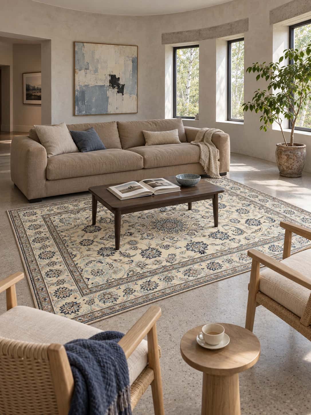 Persian Nain rug, floral, 162x230 cm, mainly cream — In a room
