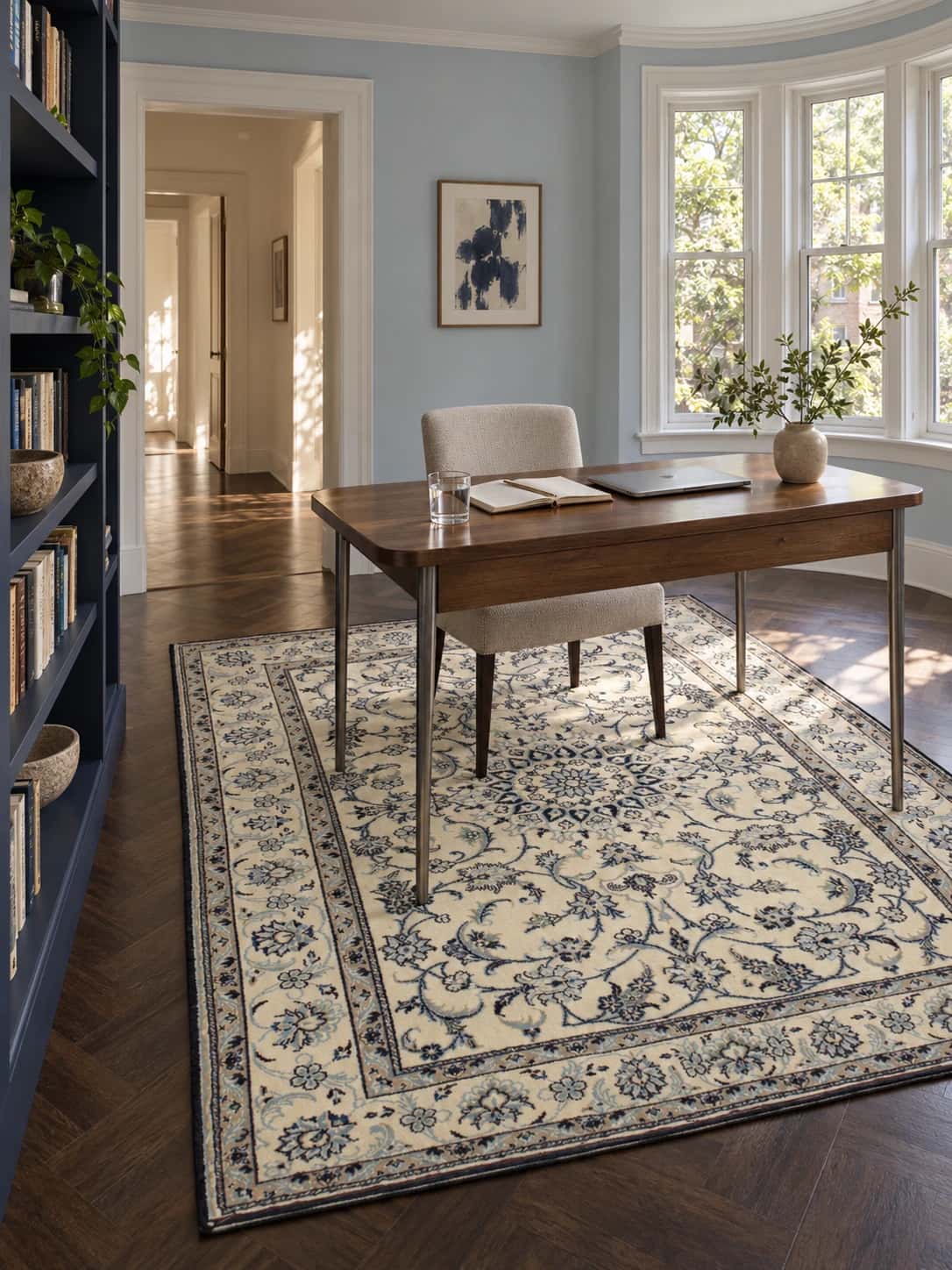 Persian Nain rug, floral, 165x234 cm, mainly cream — In a room