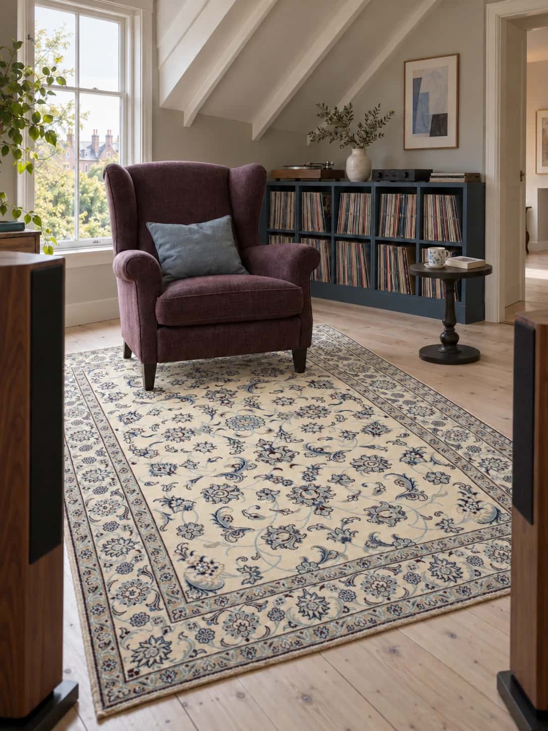 Persian Nain rug, floral, 162x240 cm, mainly cream — In a room