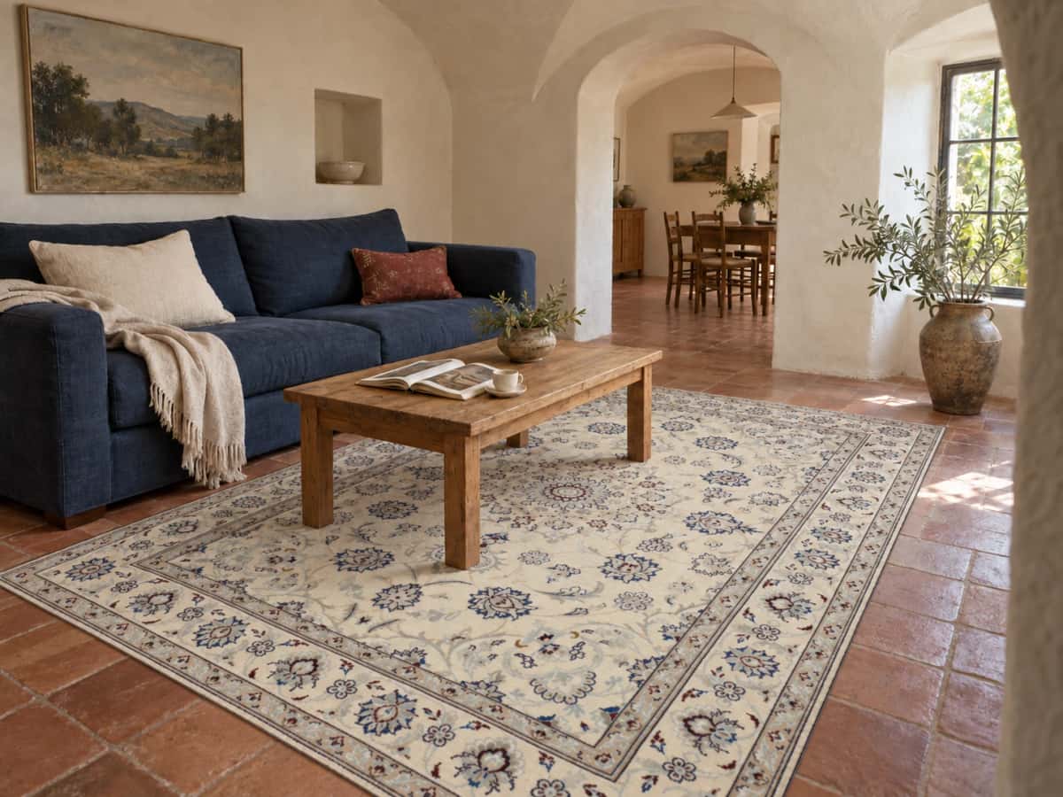 Persian Nain rug, floral, 162x232 cm, mainly cream — In a room