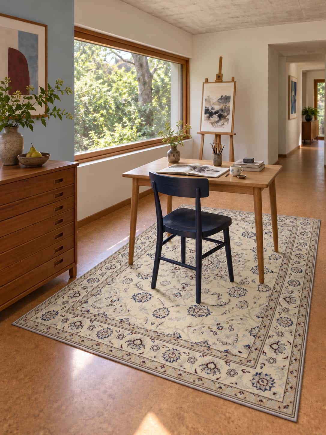Persian Nain rug, floral, 162x232 cm, mainly cream — In a room