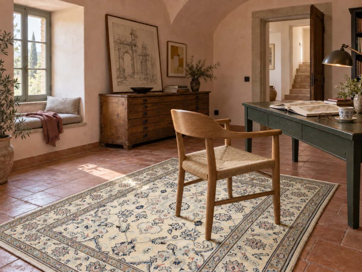Persian Nain rug, floral, 145x206 cm, mainly cream — In a room
