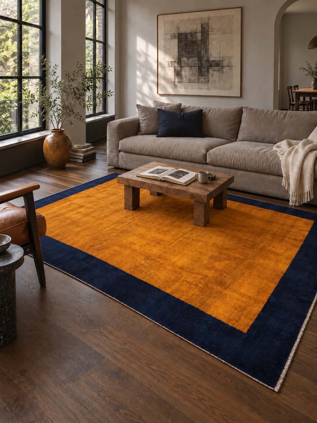 Persian Gabbeh rug, oriental, 164x240 cm, mainly orange — In a room