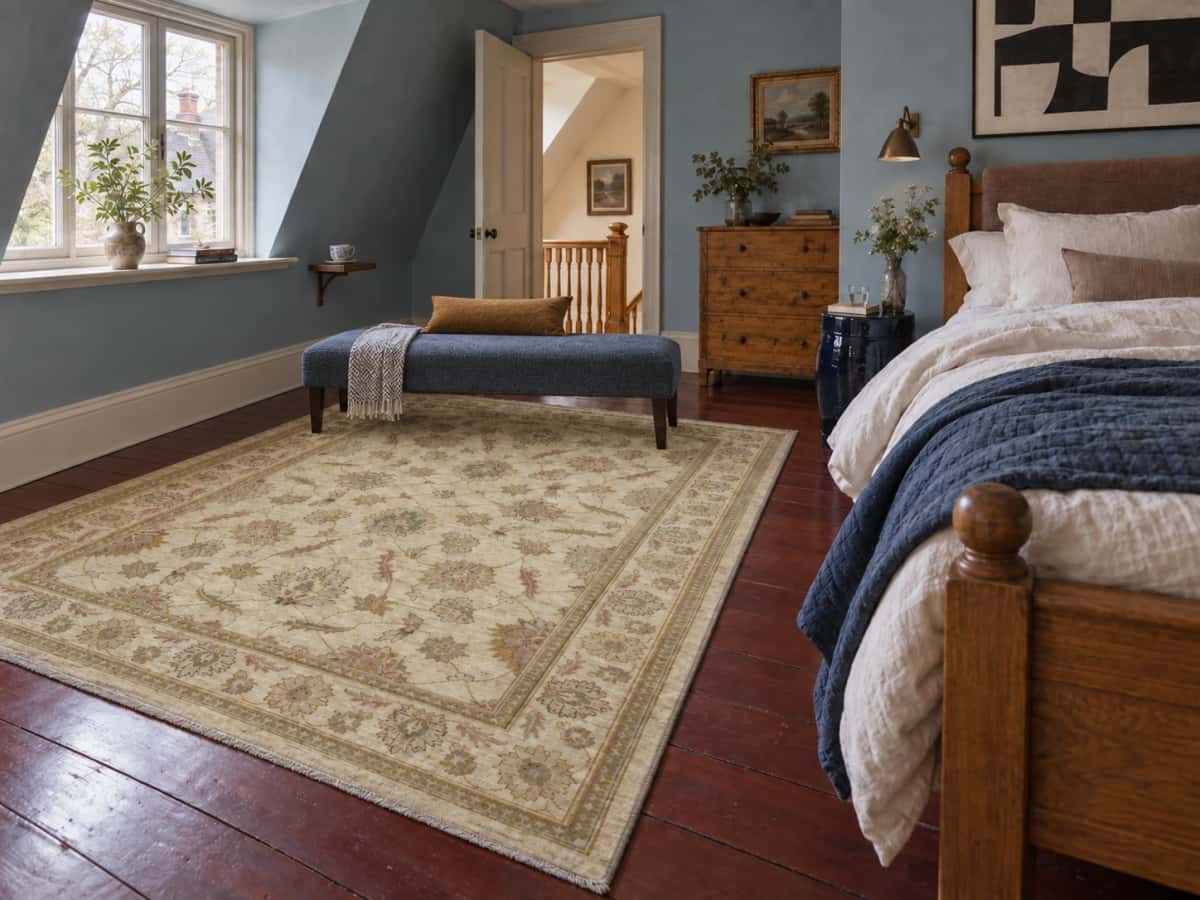 Pakistani Ziegler Rug, 170x237 cm, mainly beige and yellow — In a room