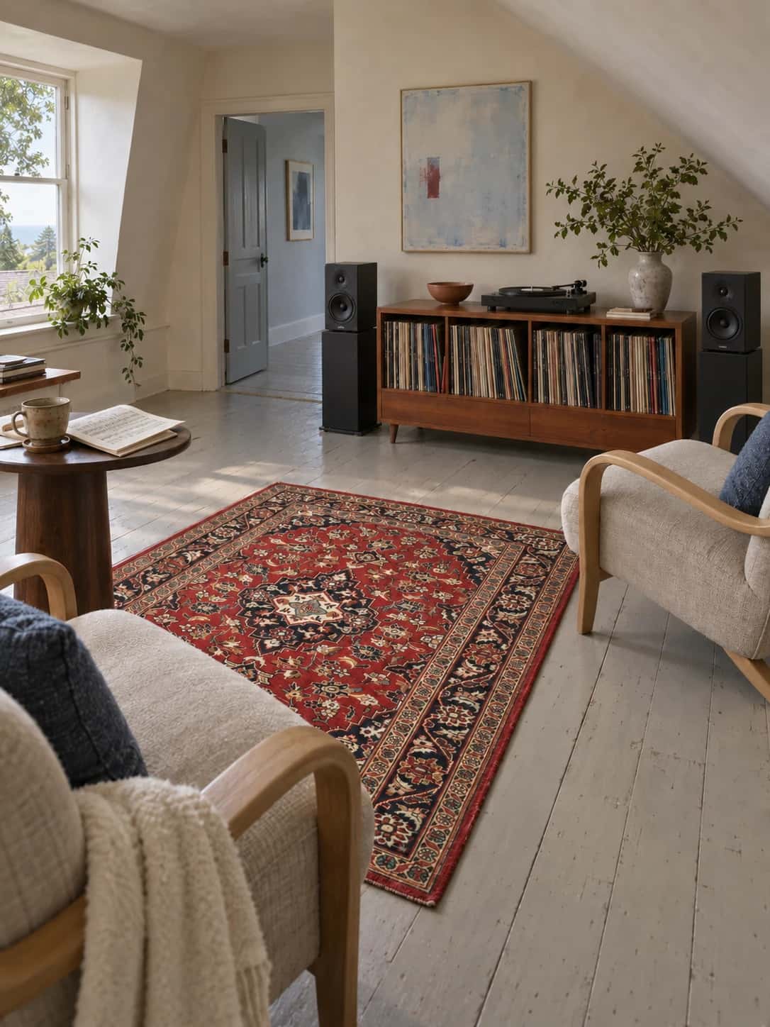 Persian Kashan rug, floral, 111x143 cm, mainly red — In a room