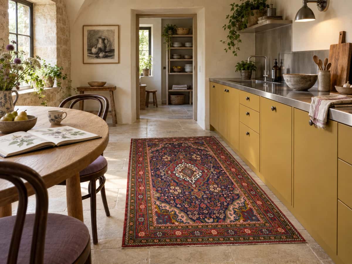 Persian Malayer rug, oriental, 131x209 cm, mainly red and blue — In a room