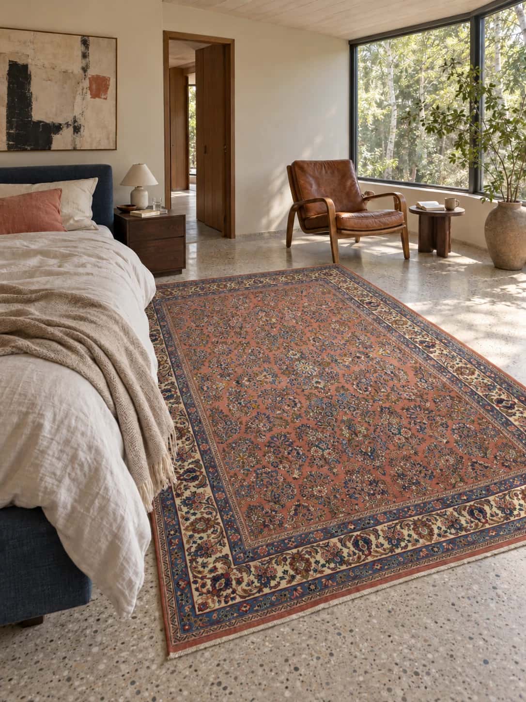 Persian rug, floral, 218x278 cm, mainly orange — In a room