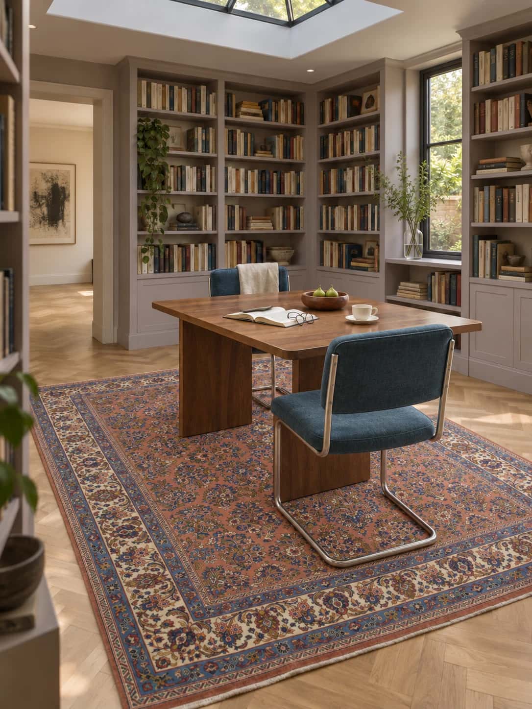Persian rug, floral, 218x278 cm, mainly orange — In a room