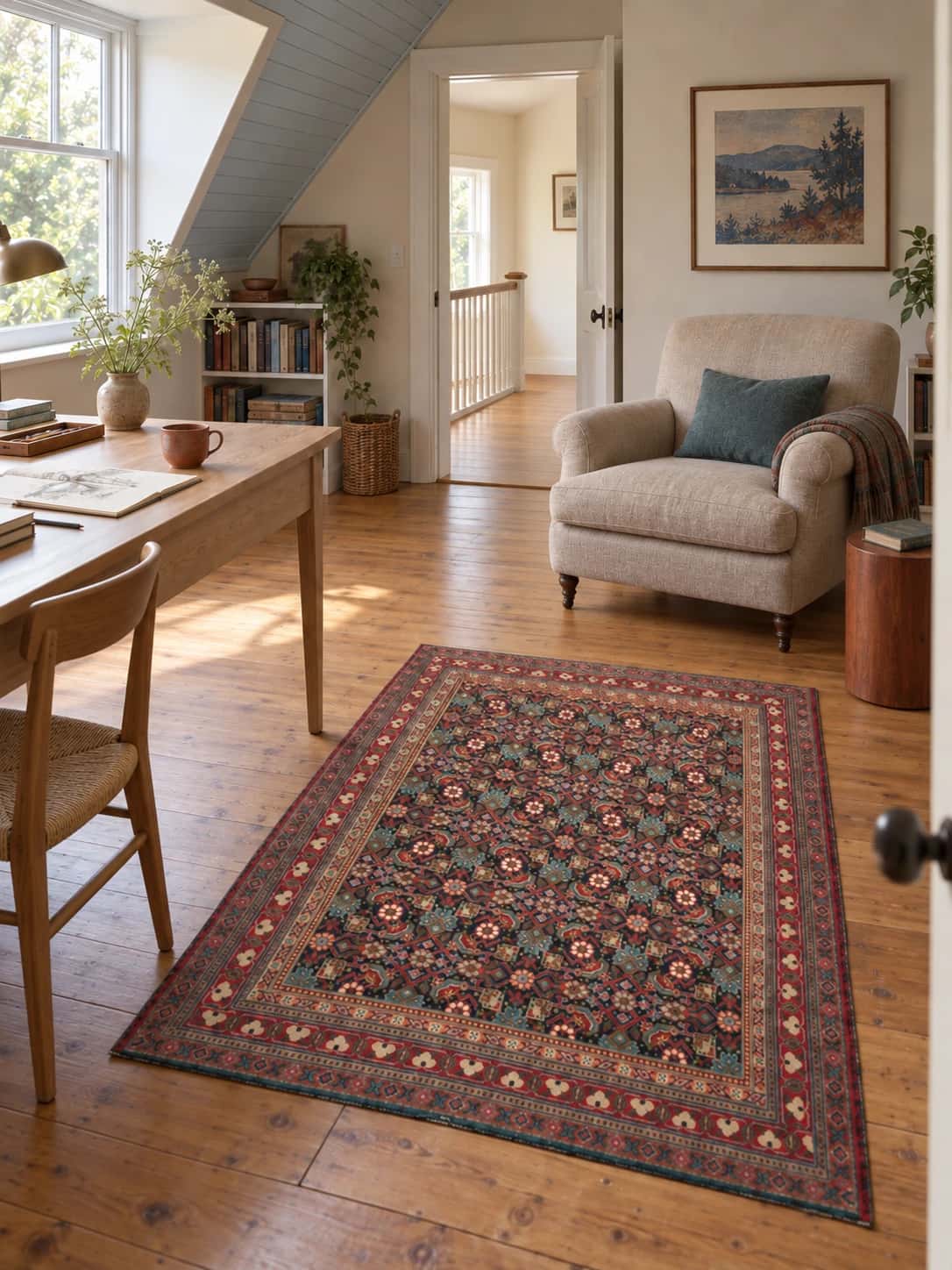 Persian Bijar rug, floral, 109x156 cm, multicoloured — In a room