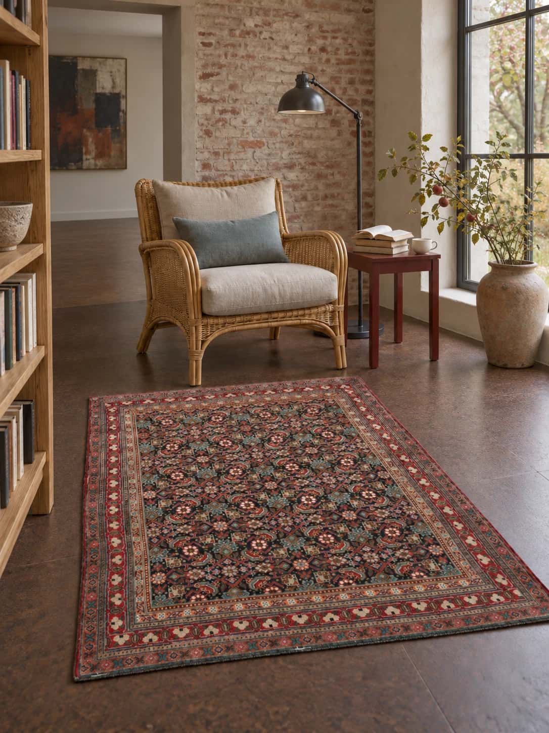 Persian Bijar rug, floral, 109x156 cm, multicoloured — In a room