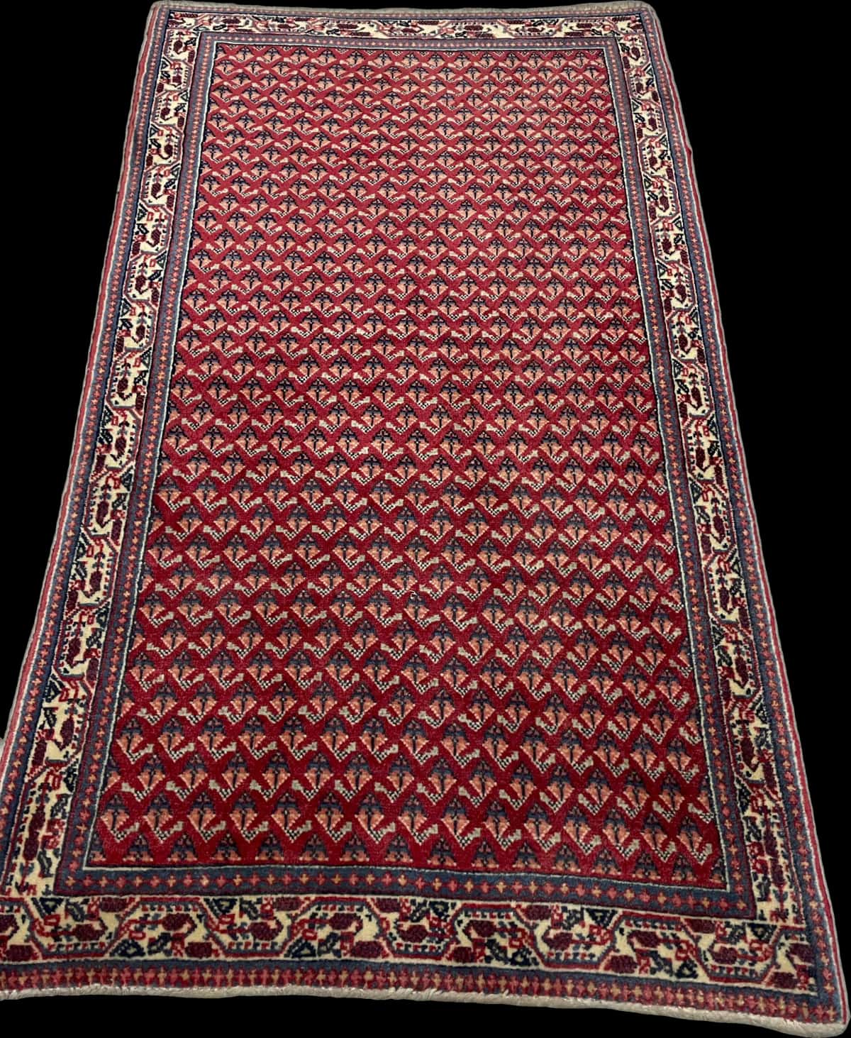 Persian rug of Arak style in dimensions 115 centimeters length by 67 centimeters width with mainly red and blue colors — Perspective