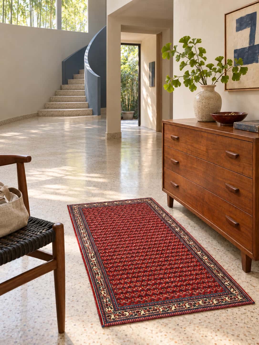 Persian Arak rug, oriental, 67x115 cm, mainly red — In a room