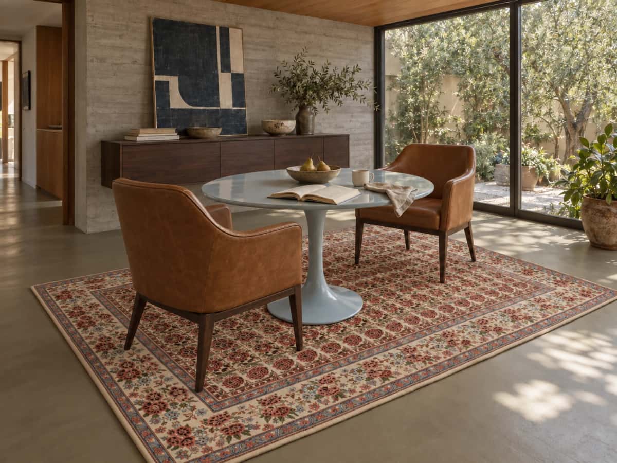 Persian rug, floral, 211x306 cm, mainly beige and pink — In a room