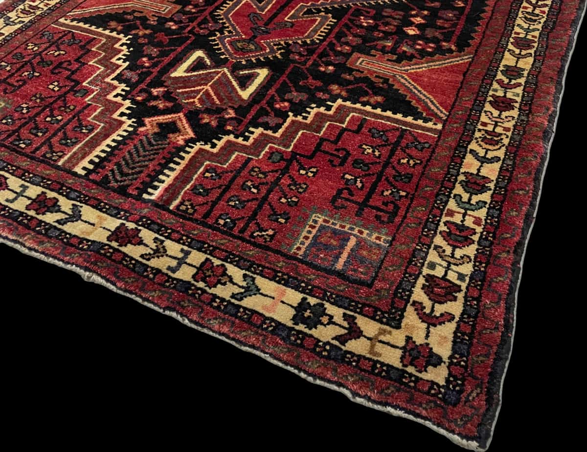 Persian rug of Hamadan style in dimensions 170 centimeters length by 103 centimeters width with mainly red and blue colors — Corner & edge