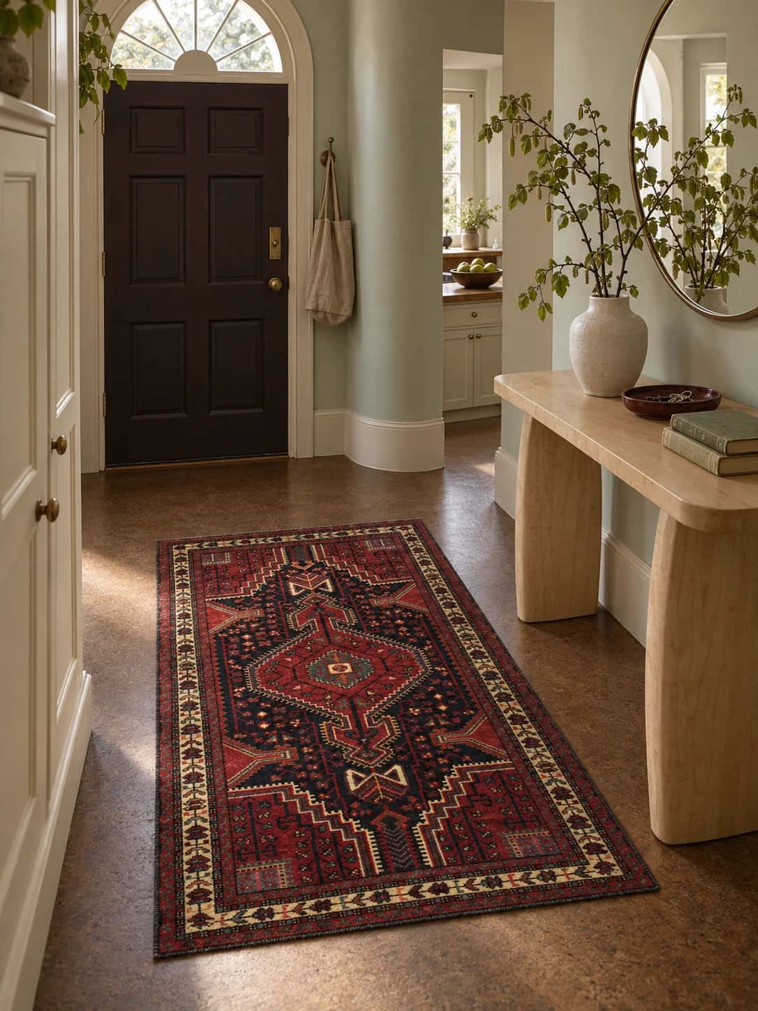 Persian Hamadan rug, oriental, 103x170 cm, mainly red and blue — In a room