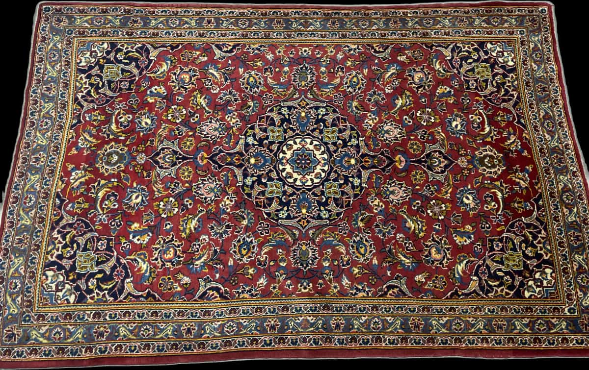 Persian rug of Kashan style in dimensions 184 centimeters length by 120 centimeters width with mainly red and blue colors — Perspective