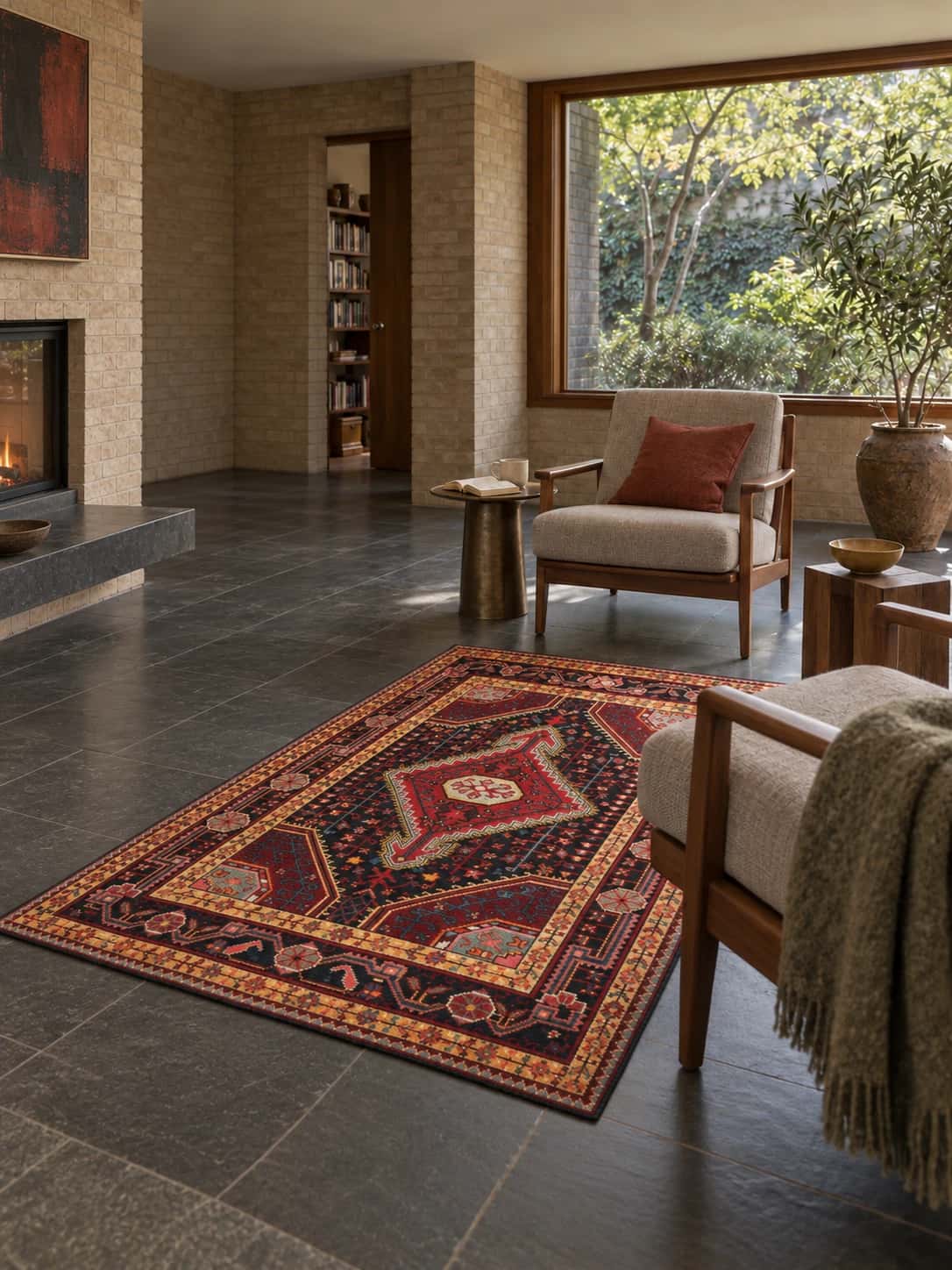 Persian Sirjan rug, oriental, 113x160 cm, mainly red — In a room