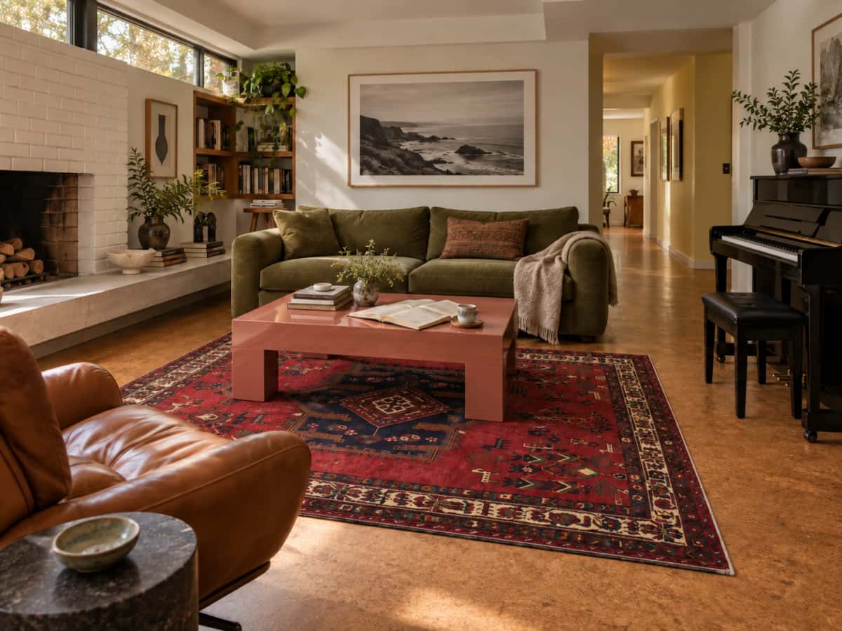 Persian rug, oriental, 160x243 cm, mainly red — In a room
