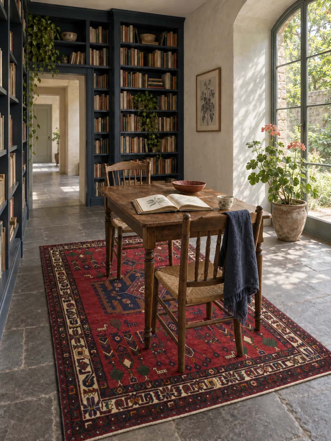 Persian rug, oriental, 160x243 cm, mainly red — In a room