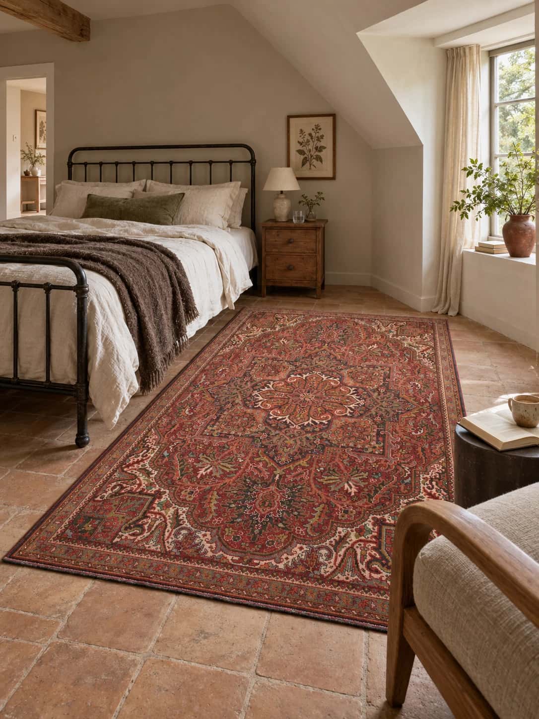 Alfombra persa, 183x280 cm, principalmente en rojo — En una habitación