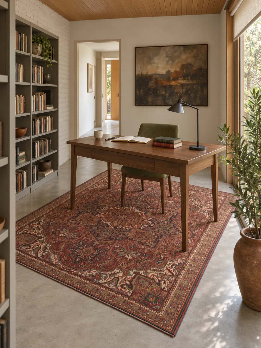 Alfombra persa, 183x280 cm, principalmente en rojo — En una habitación