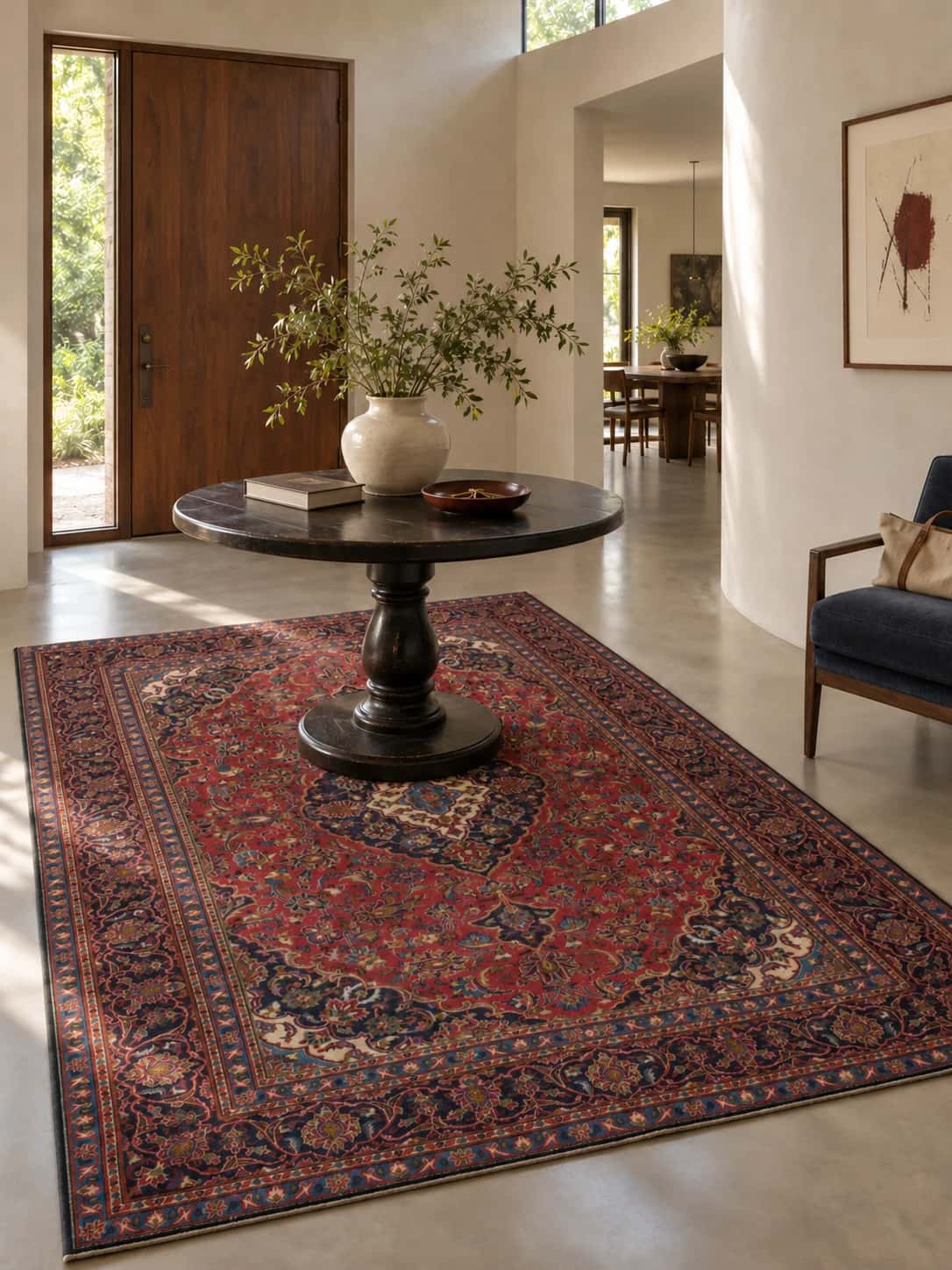 Persian rug, floral, 195x285 cm, mainly red and blue — In a room