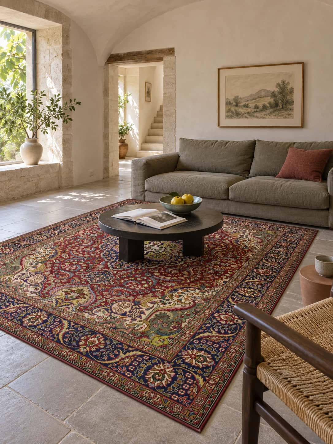 Persian rug, oriental, 203x285 cm, mainly red — In a room