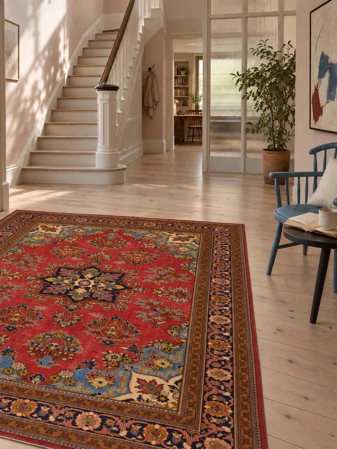 Persian rug, floral, 205x245 cm, mainly red — In a room