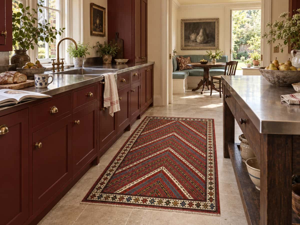 Persian Quchan rug, oriental, 123x200 cm, mainly red — In a room