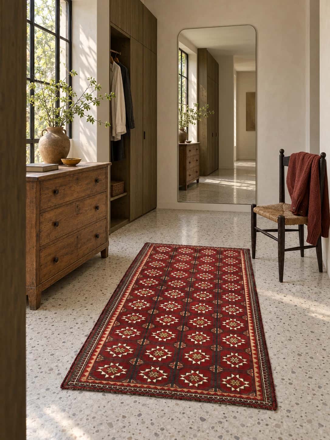 Persian Baluch rug, oriental, 92x150 cm, mainly red — In a room
