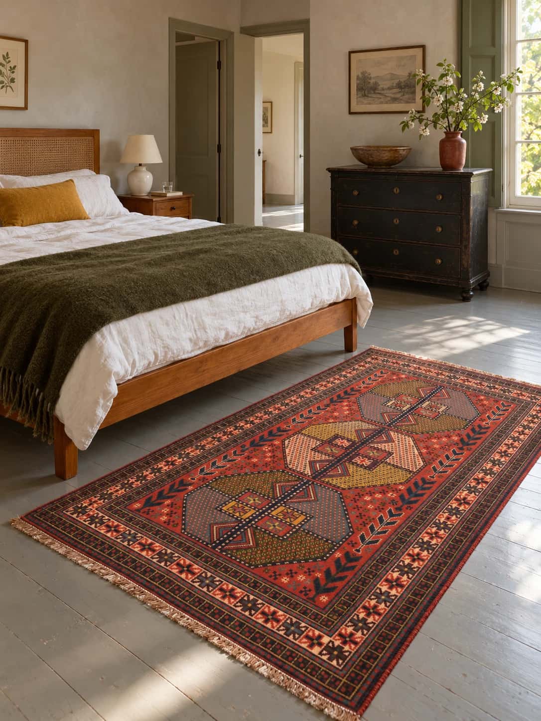 Persian Baluch rug, oriental, 112x188 cm, mainly red — In a room