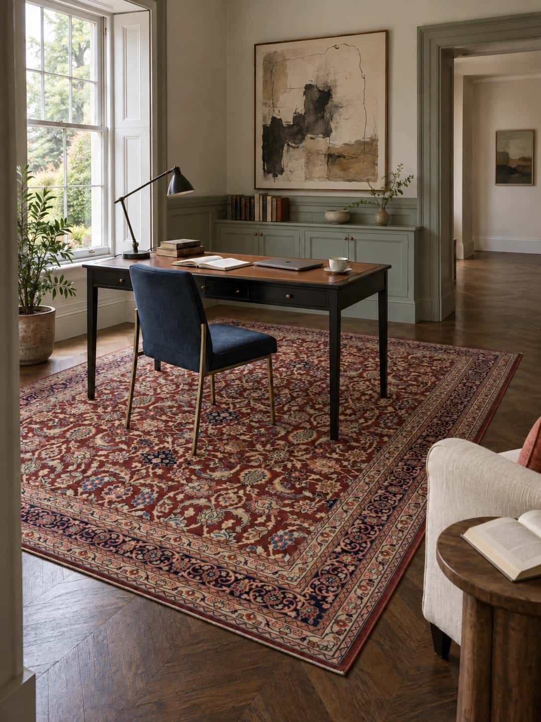 Persian rug, floral, 210x300 cm, mainly red — In a room