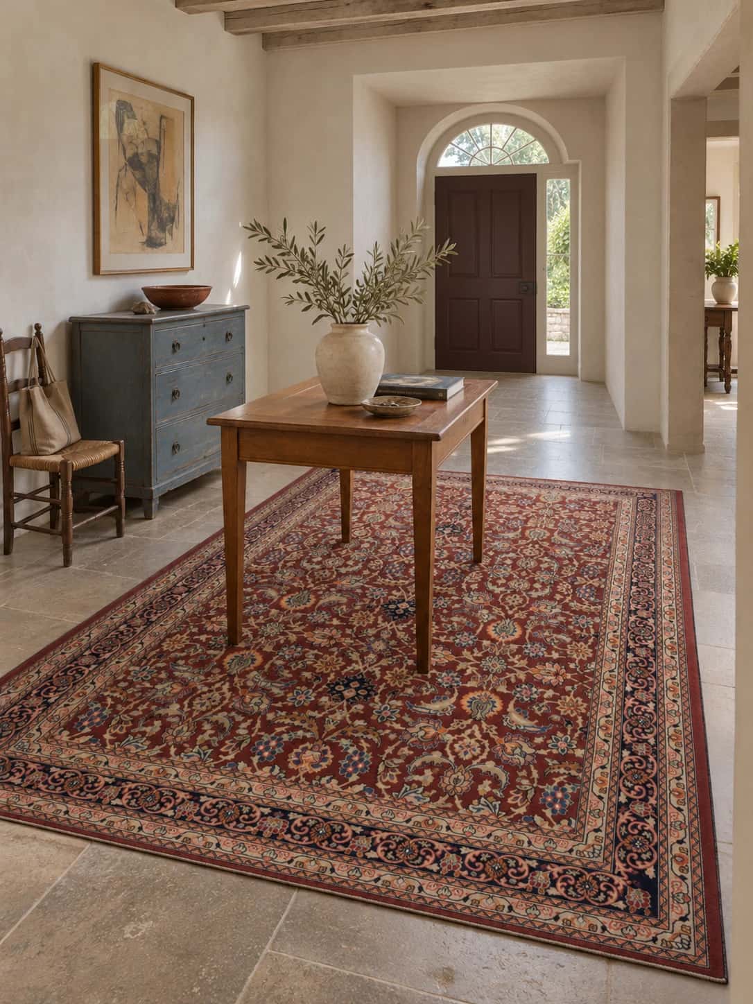 Persian rug, floral, 210x300 cm, mainly red — In a room