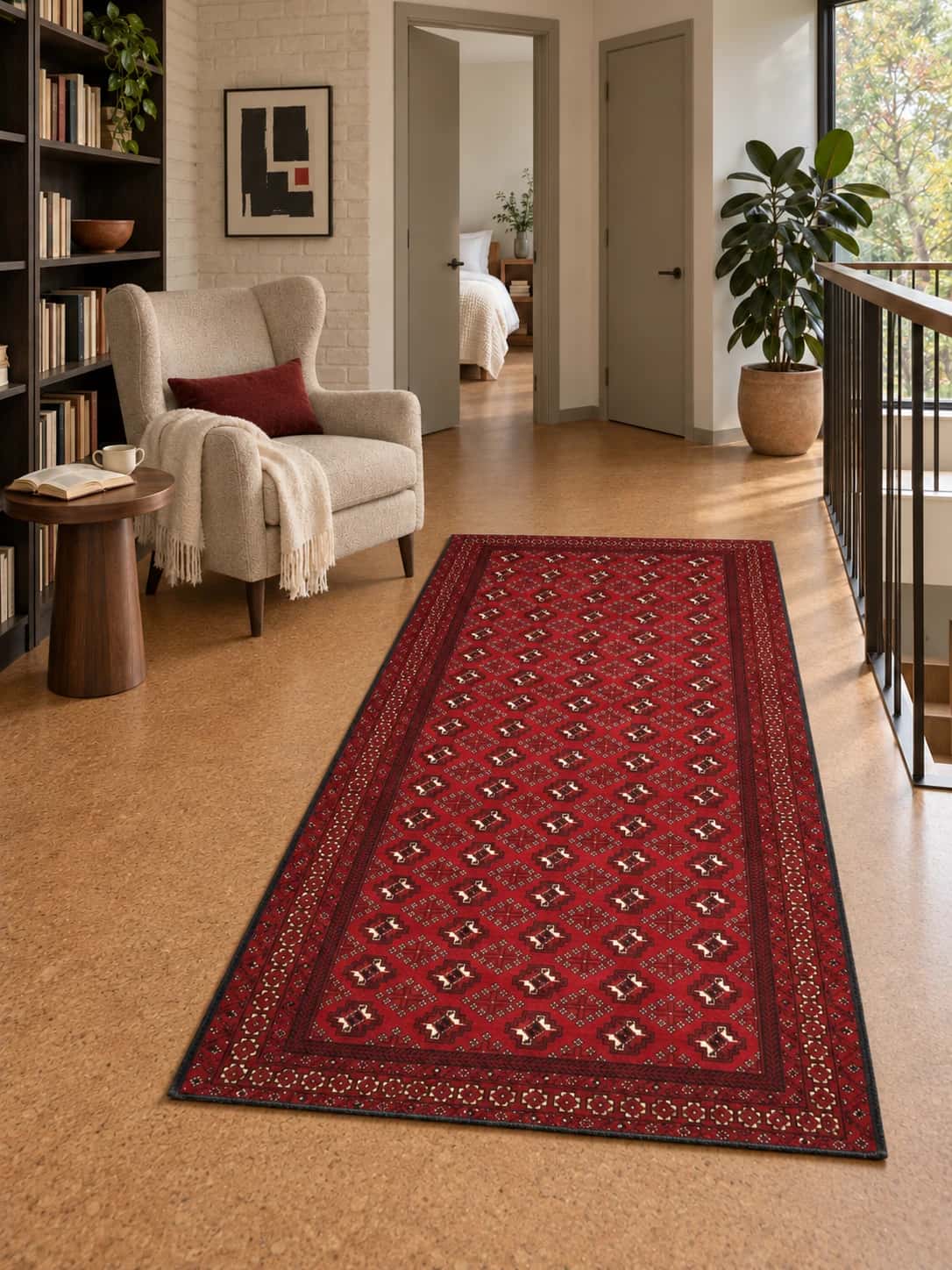 Persian Baluch rug, oriental, 106x218 cm, mainly red — In a room