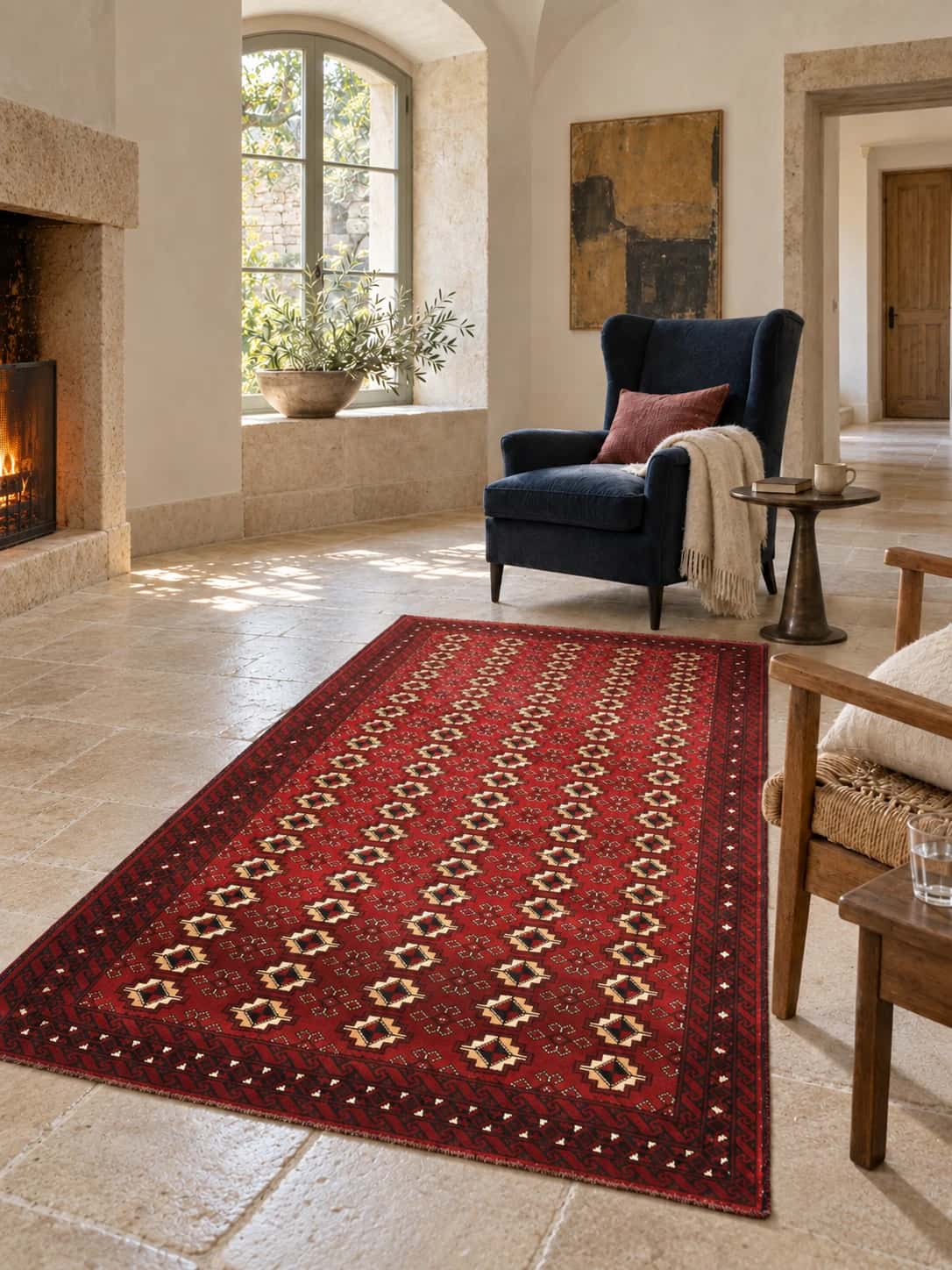 Persian Baluch rug, oriental, 116x204 cm, mainly red — In a room