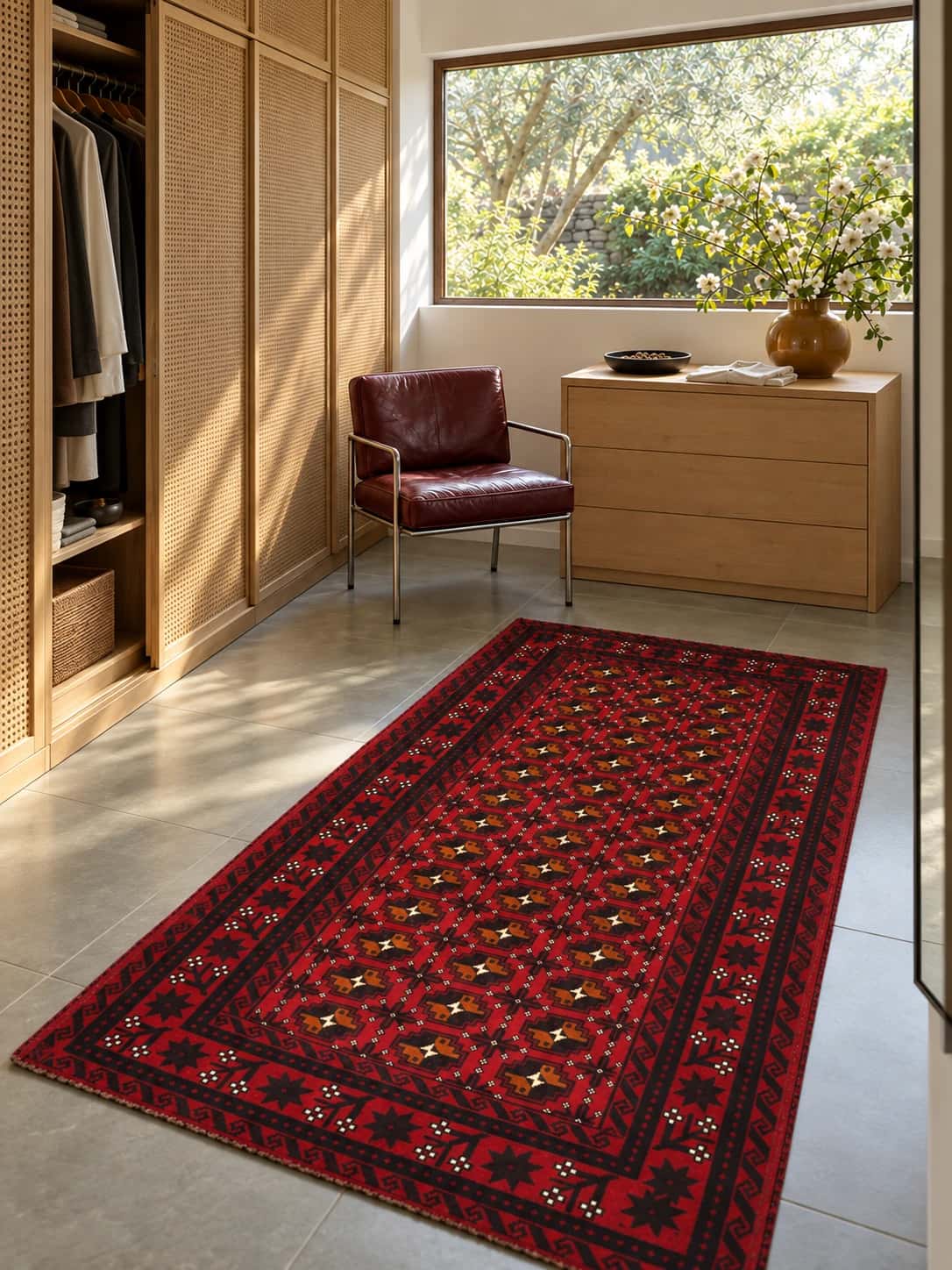 Persian Baluch rug, oriental, 100x200 cm, mainly red — In a room