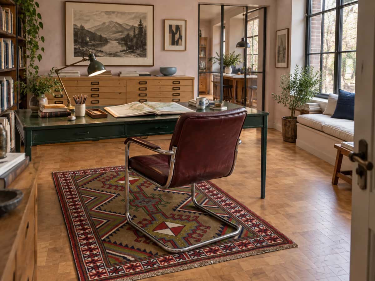 Kilim perski, 115x193 cm, głównie czerwony — We wnętrzu