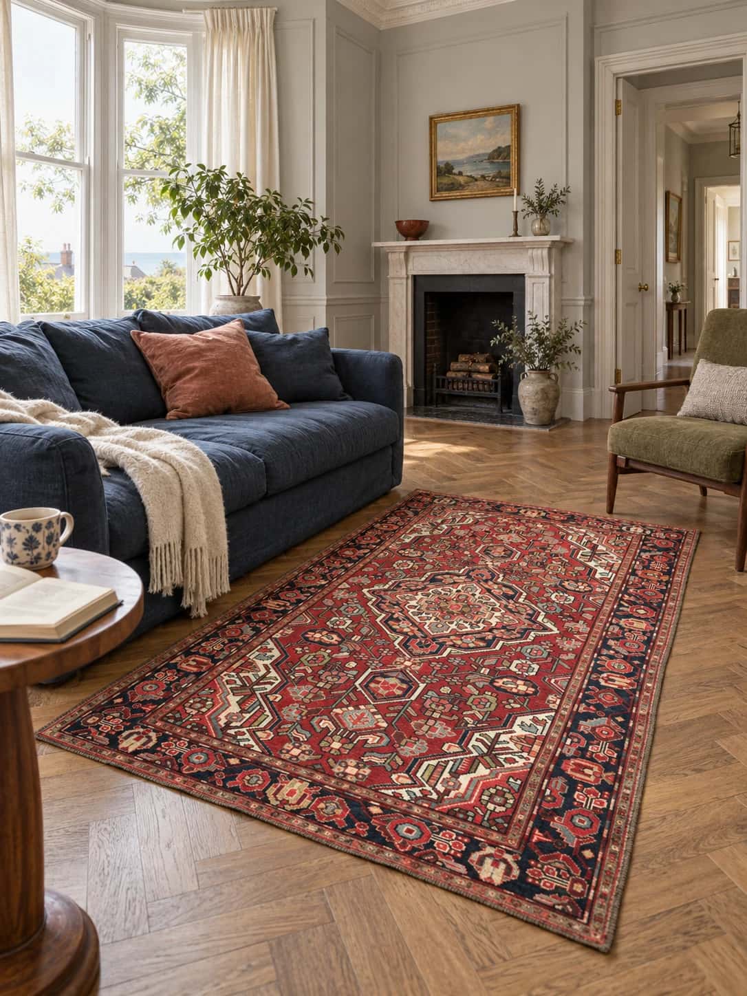 Persian Bakhtiari rug, oriental, 123x202 cm, mainly red — In a room