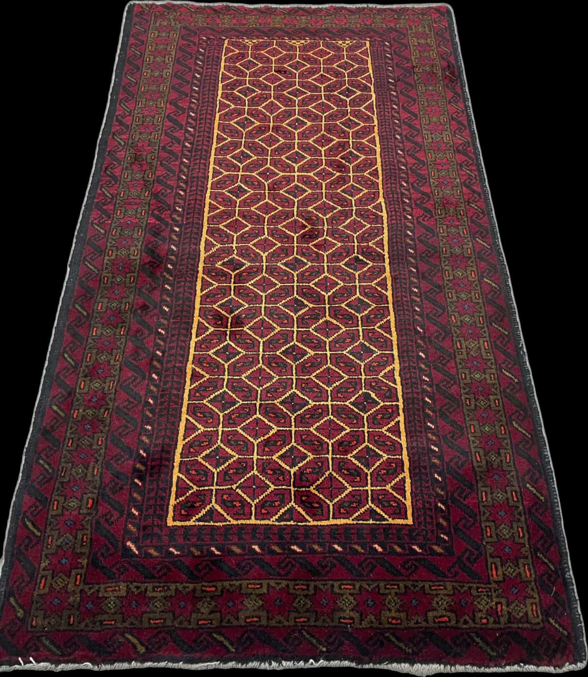 Persian rug of Turkoman style in dimensions 174 centimeters length by 97 centimeters width with mainly red colors — Perspective