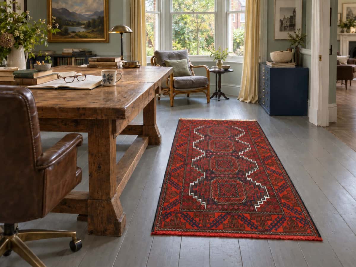 Persian Baluch rug, oriental, 98x180 cm, mainly orange — In a room