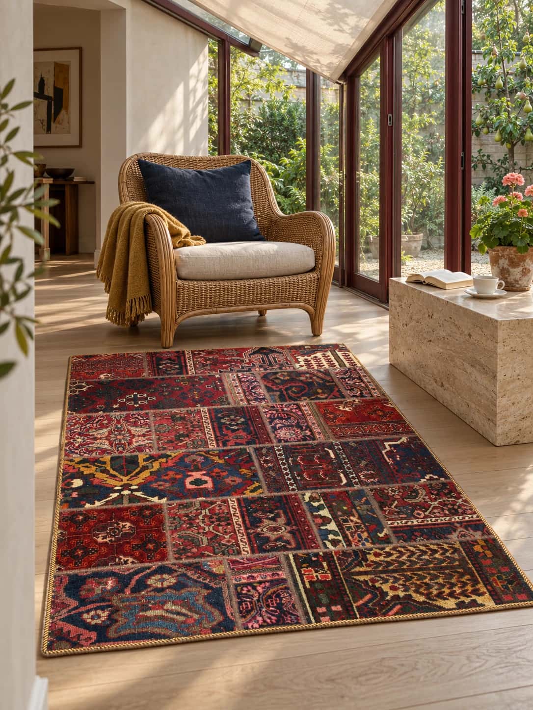 Alfombra patchwork persa Rey, 119x179 cm, principalmente en rojo — En una habitación