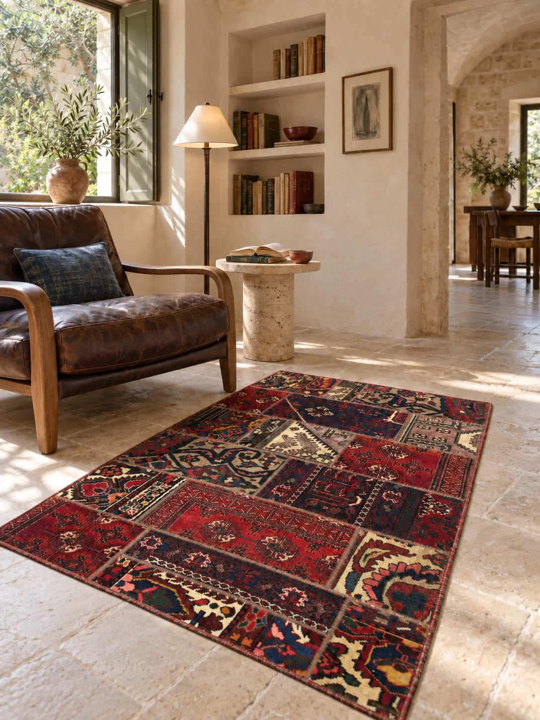 Persian Rey Patchwork Rug, 115x178 cm, mainly red — In a room