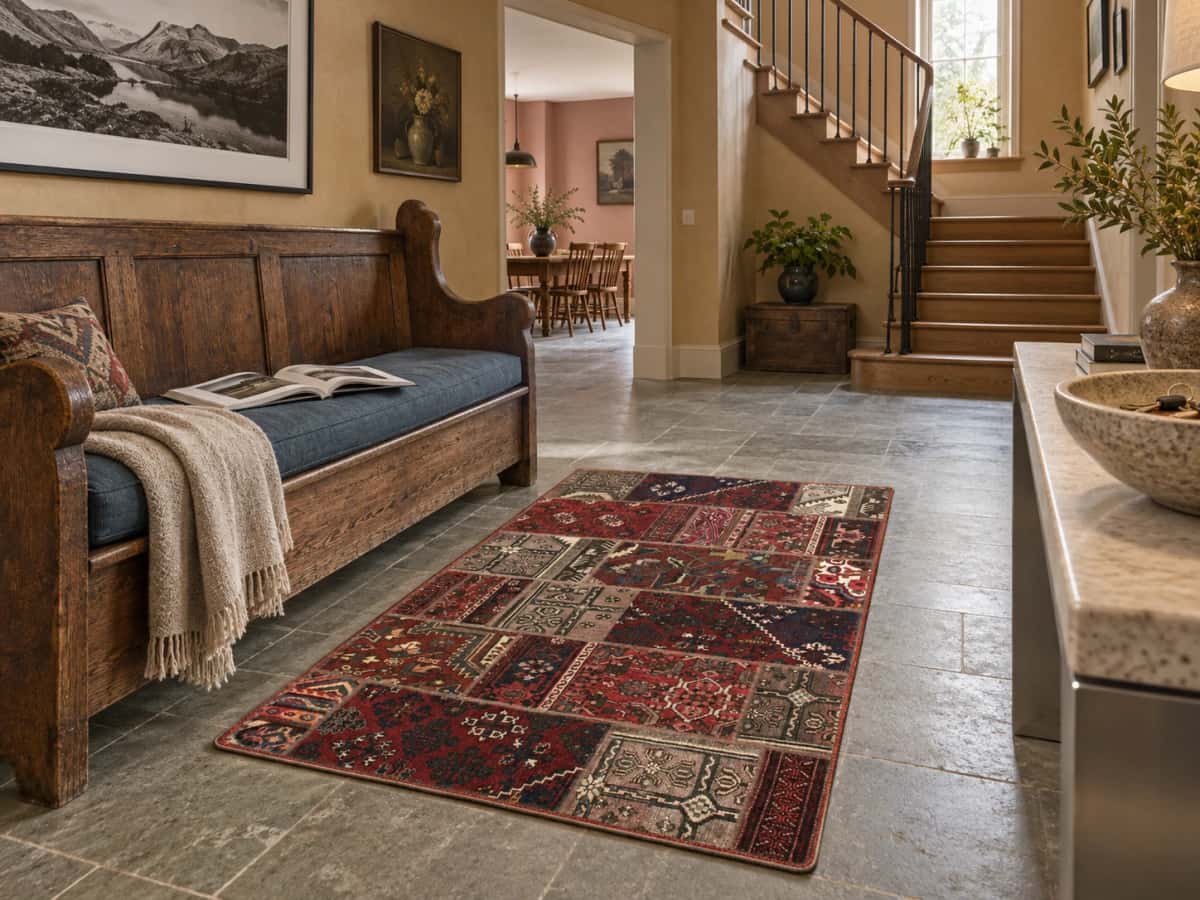 Persian Rey Patchwork Rug, 118x176 cm, mainly red — In a room