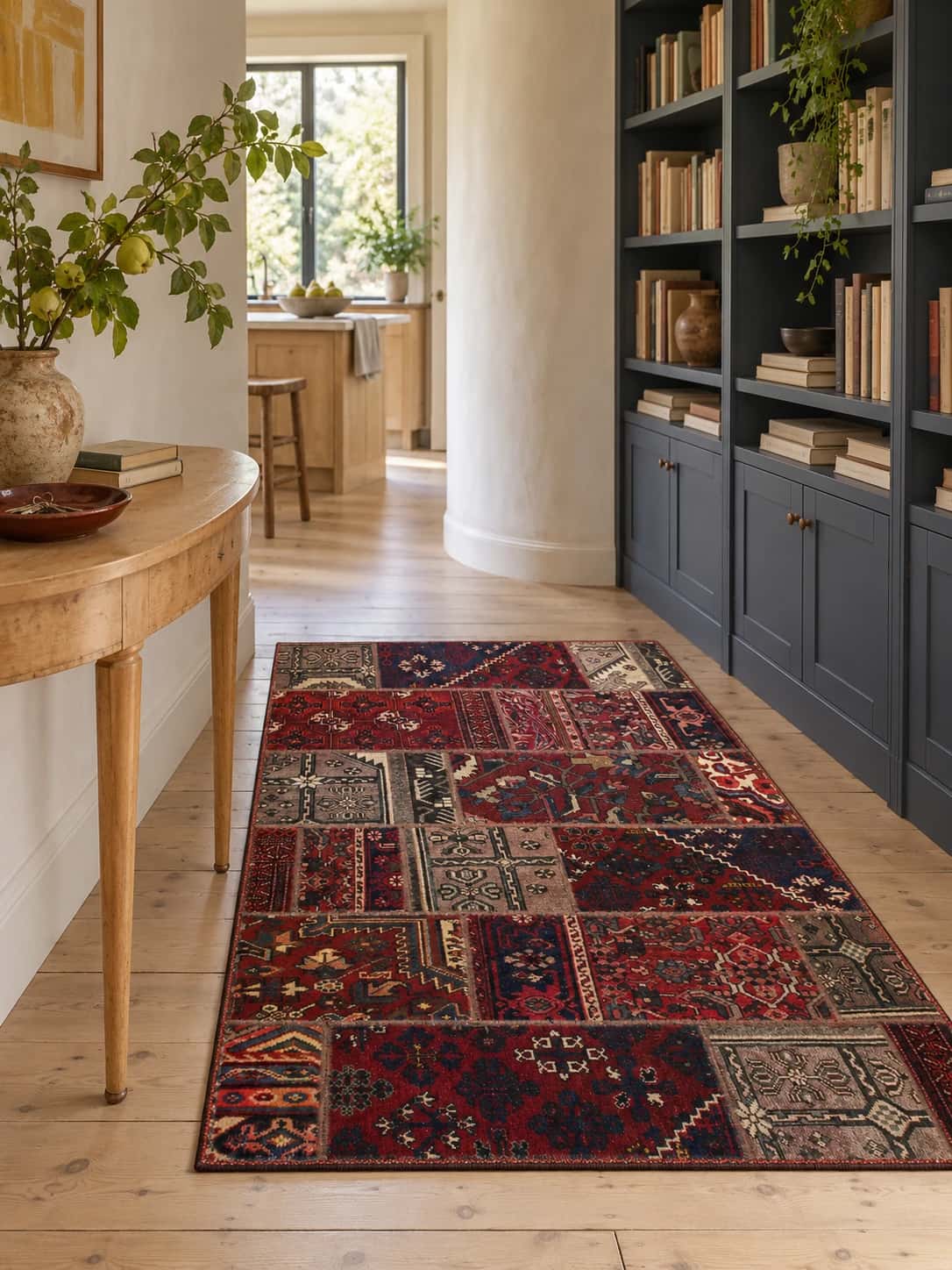 Persian Rey Patchwork Rug, 118x176 cm, mainly red — In a room