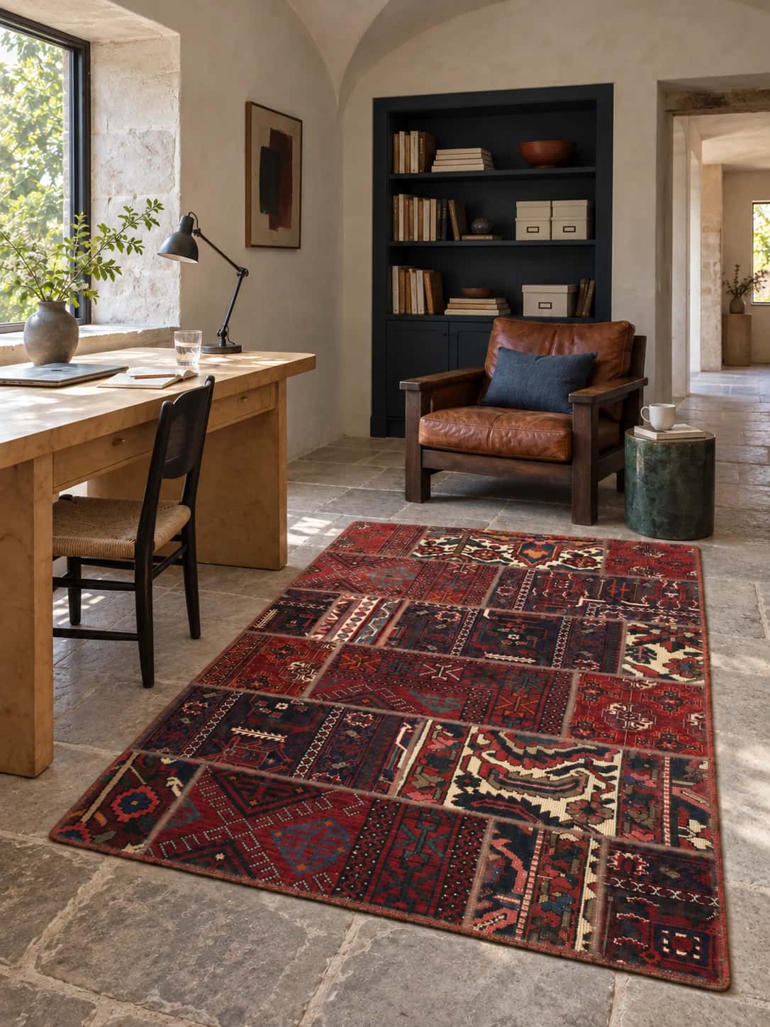 Persian Rey Patchwork Rug, 116x179 cm, mainly red — In a room