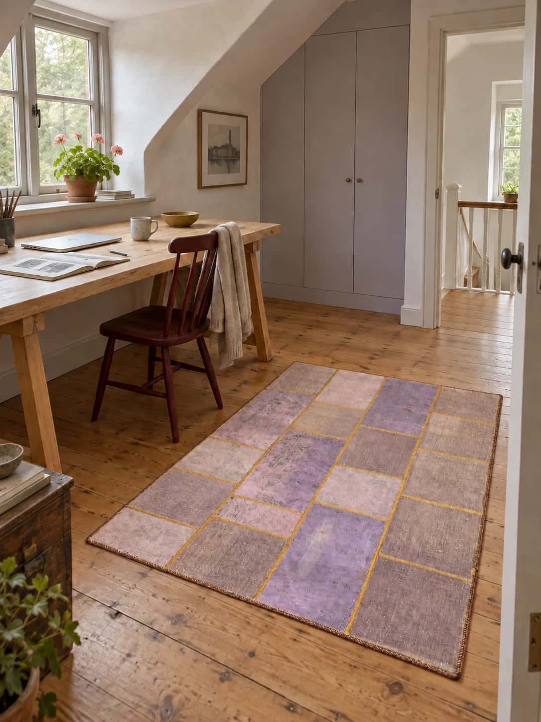 Persian Rey Patchwork Rug, 119x165 cm, mainly purple — In a room