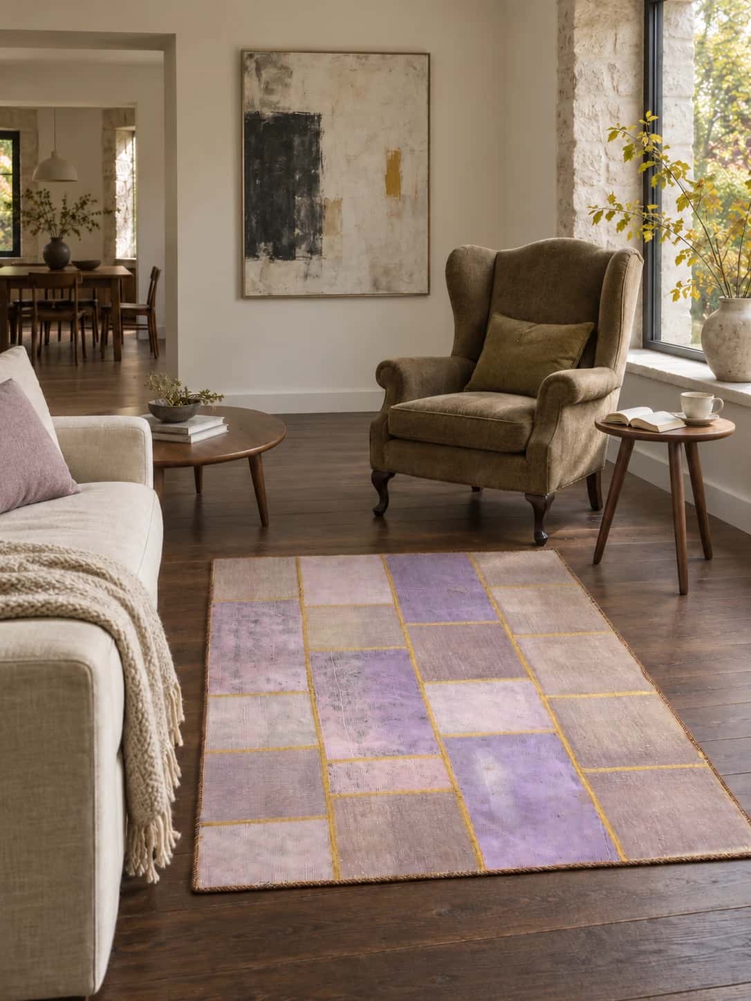 Persian Rey Patchwork Rug, 119x165 cm, mainly purple — In a room