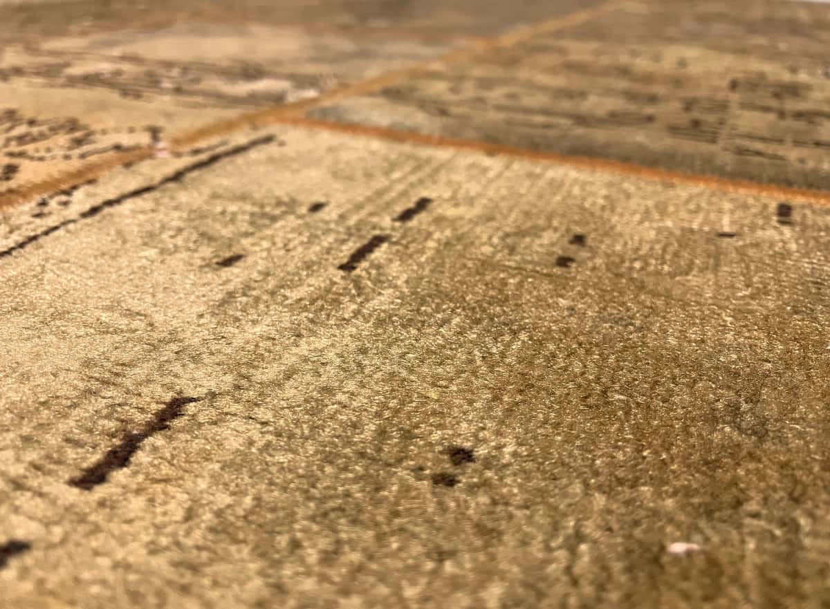 Persian rug of Rey style in dimensions 210 centimeters length by 150 centimeters width with mainly green colors — Texture close-up